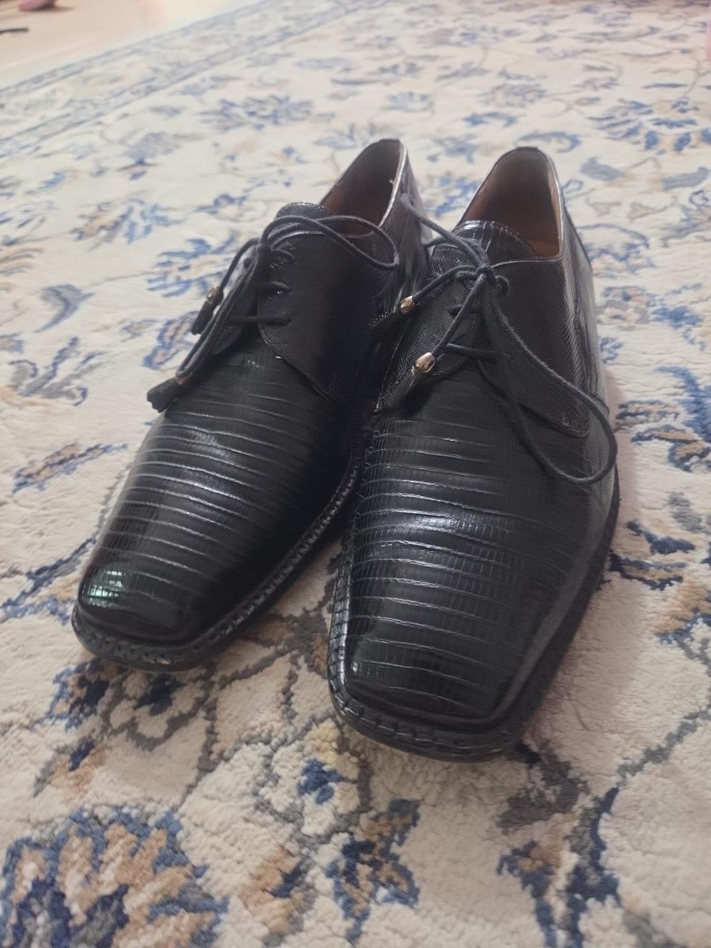 Men's Black Iguana Skin Leather Derby Shoes